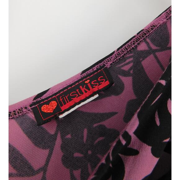 VTG First Kiss Floral Y2K Top‎ Blouse 90s Cap Sleeve Purple Black Floral Size S - Picture 4 of 4